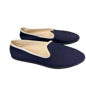 J Crew Canvas Venetian Loafers Slip On Navy Blue Size 9.5 Nautical Preppy